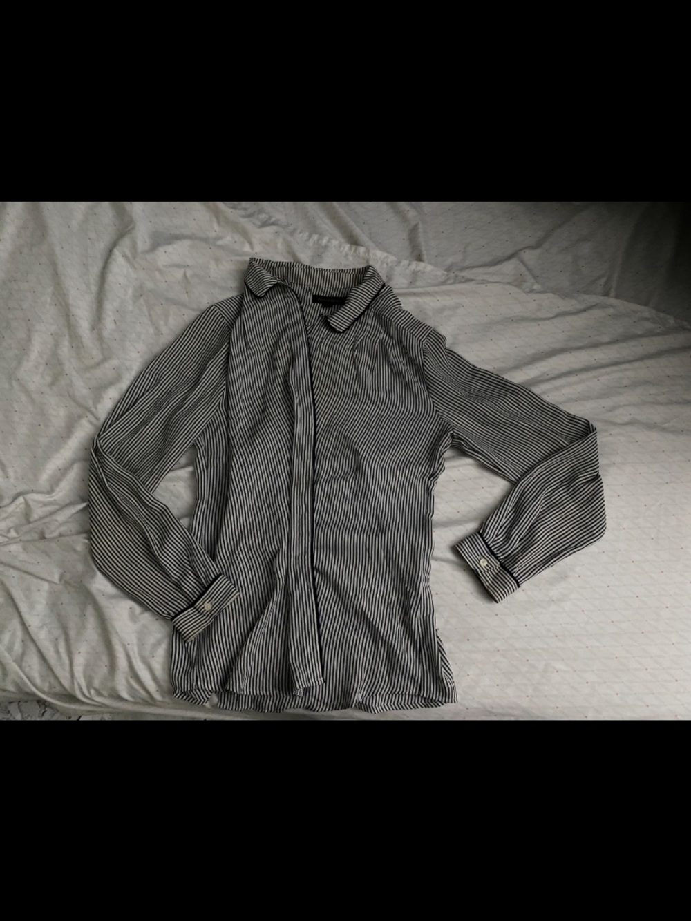 Striped Long Sleeve Button-Front Shirt - Navy Darkest Blue & White